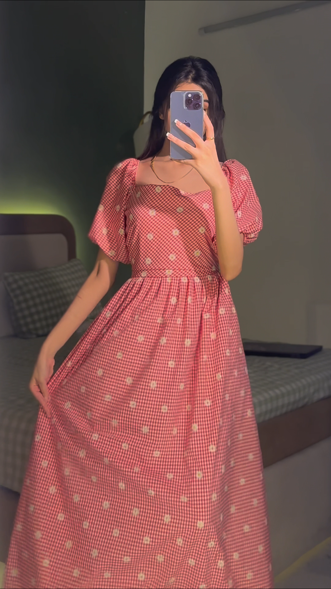 Check Print Floral Bow Frock ✨🌺