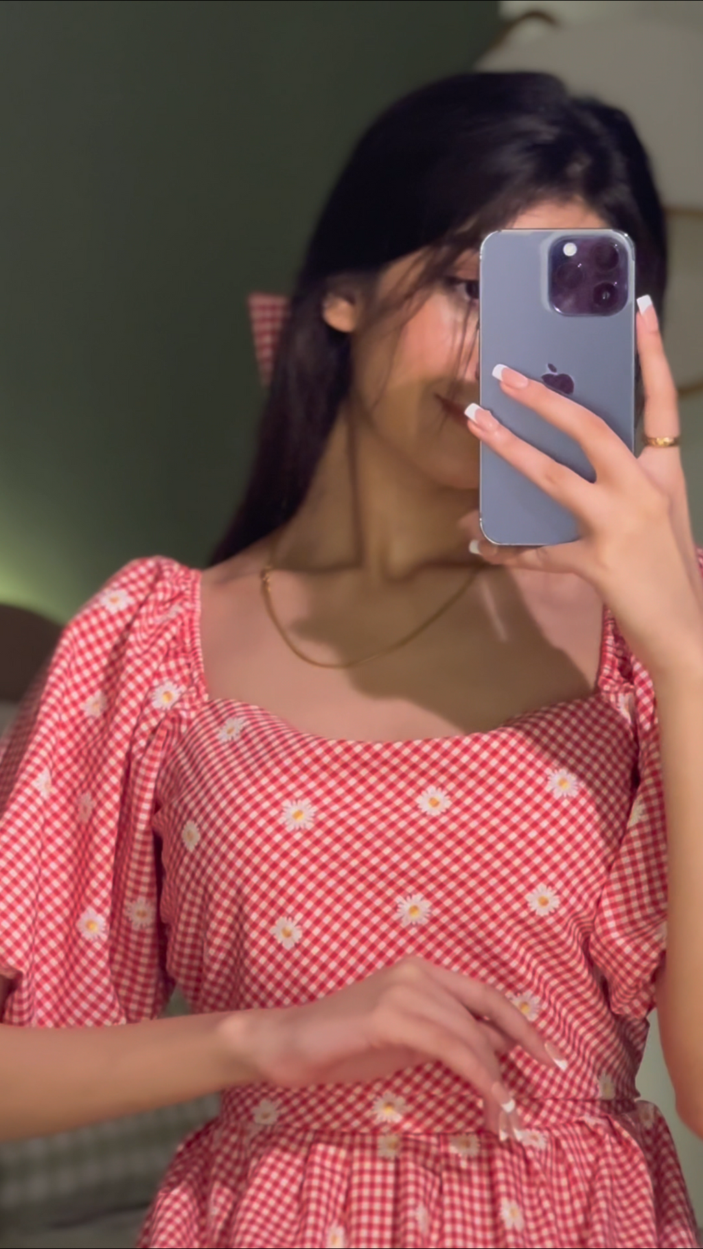 Check Print Floral Bow Frock ✨🌺