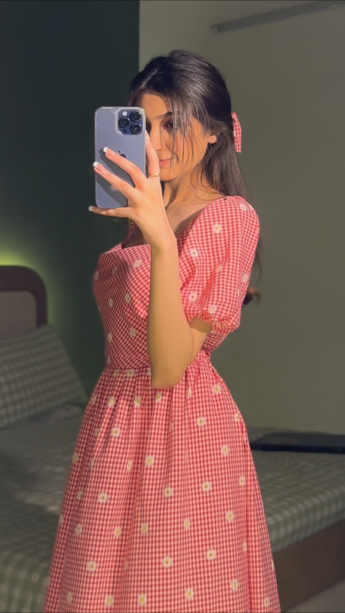 Check Print Floral Bow Frock ✨🌺
