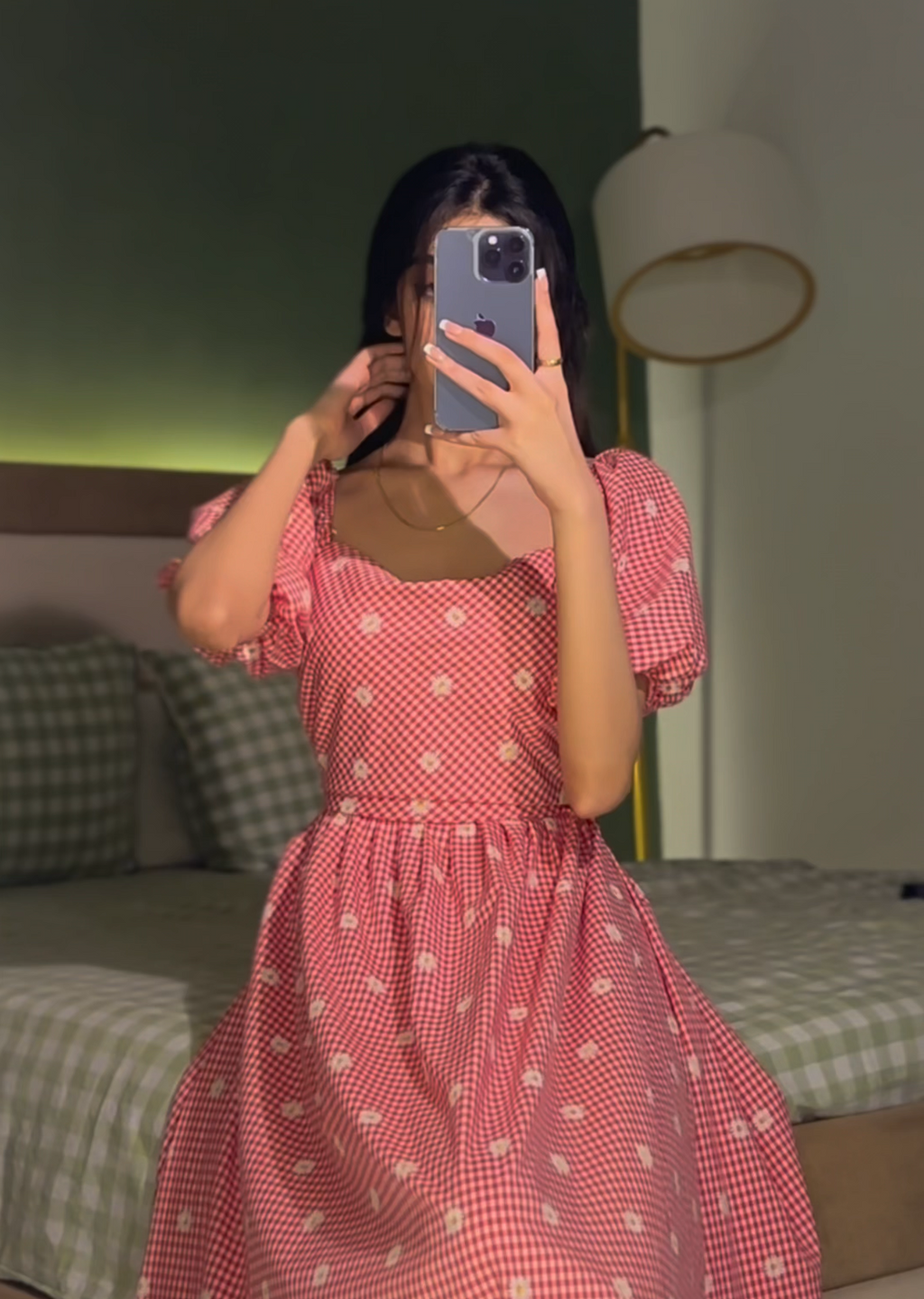 Check Print Floral Bow Frock ✨🌺