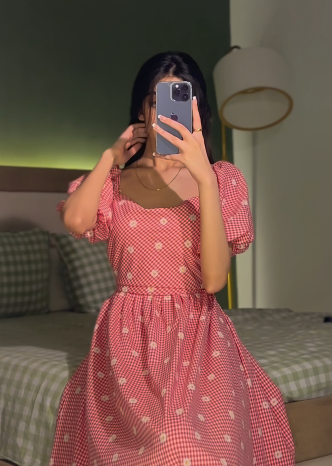 Check Print Floral Bow Frock ✨🌺